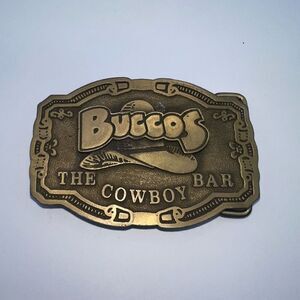 VTG Buccos The Cowboy Bar Metal Belt Buckle Hit Line Usa Country Western Cowboy